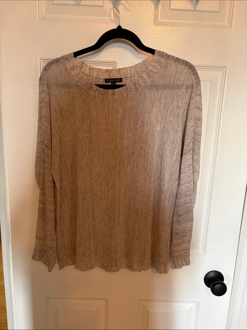 EILEEN FISHER Neutral Beige Crewneck Long-Sleeve Knit Top
